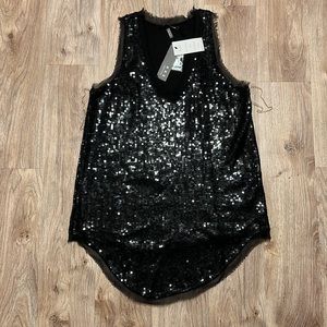 KAS New York Black Tunic Long Length Racerback Sequin Tank